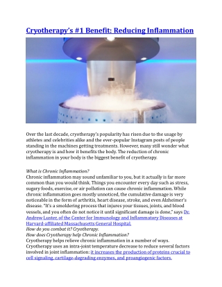 Cryotherapy’s 1 Benefit Reducing Inflammation