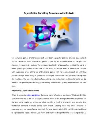 Enjoy Online Gambling Anywhere with Bit4Win