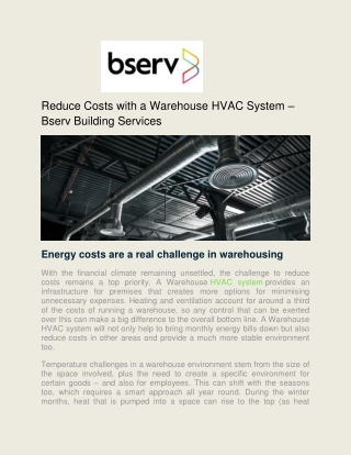 Reduce Costs with a Warehouse HVAC System – Bserv Building Services