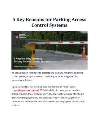 5 Key Reasons for Parking Access Control Systems