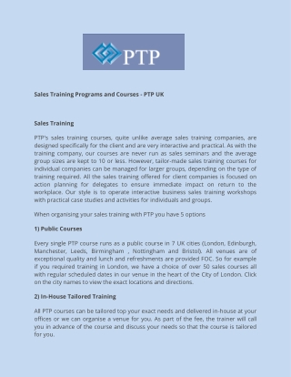 Sales Training Programs and Courses - PTP UK