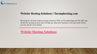 Website Hosting Solutions  Turnuphosting.com