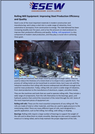 Rolling Mill Equipment: Improving Steel Production Efficiency and Quality
