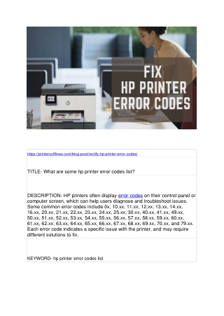 What are some hp printer error codes list?
