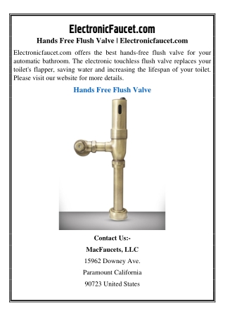 Hands Free Flush Valve | Electronicfaucet.com