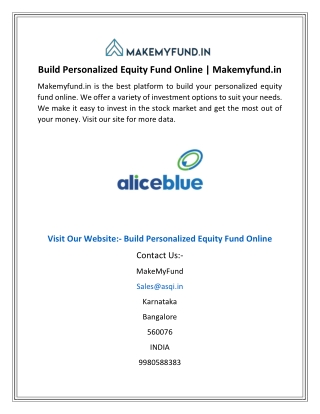 Build Personalized Equity Fund Online  Makemyfund.in