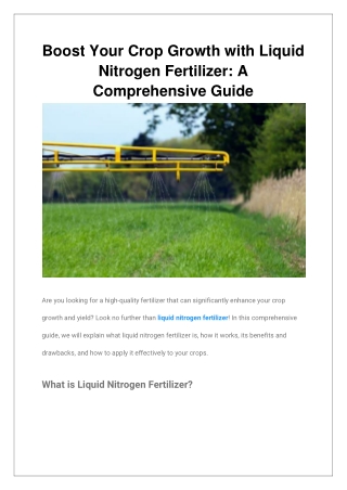 Boost Your Crop Growth with Liquid Nitrogen Fertilizer A Comprehensive Guide
