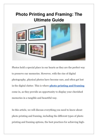 Photo Printing and Framing The Ultimate Guide