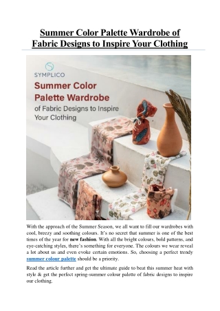 Summer Color Palette Wardrobe of Fabric Designs to Inspire Your Clothing