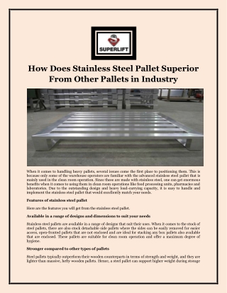 How Does Stainless Steel Pallet Superior From Other Pallets in Industry