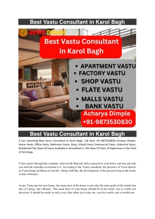 Best Vastu Consultant in Karol Bagh  91-9873530830