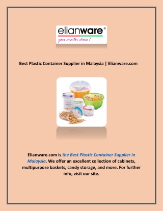 Best Plastic Container Supplier in Malaysia | Elianware.com