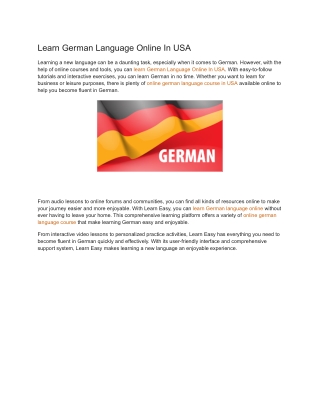 Learn German Language Online In USA