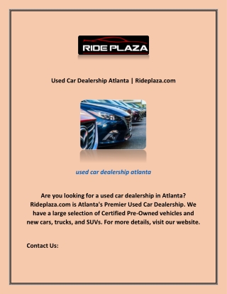 Used Car Dealership Atlanta | Rideplaza.com