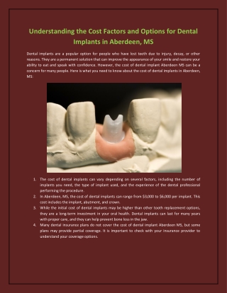 Understanding the Cost Factors and Options for Dental Implants in Aberdeen, MS