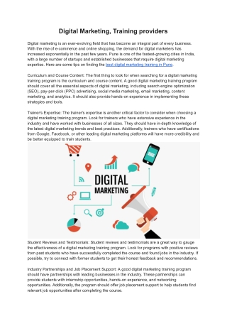 Digital Marketing, Training providers (1)