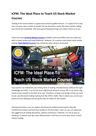 ICFM The Ideal Place to Teach US stock market courses