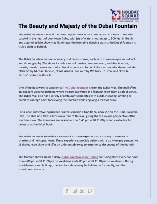The Beauty and Majesty of the Dubai Fountain