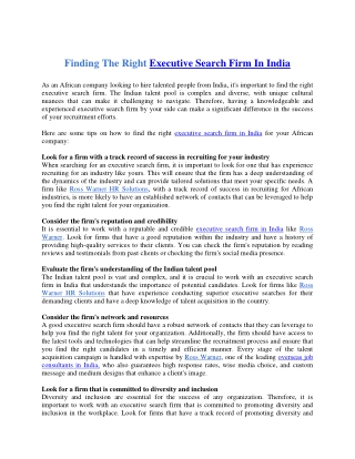 Finding The Right Executive Search Firm In India