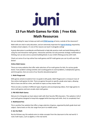 13 Fun Math Games for Kids and Free Kids Math Resources