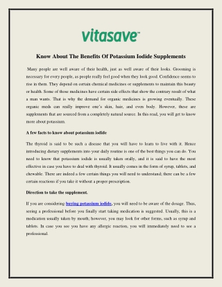 Know About The Benefits Of Potassium Iodide Supplements