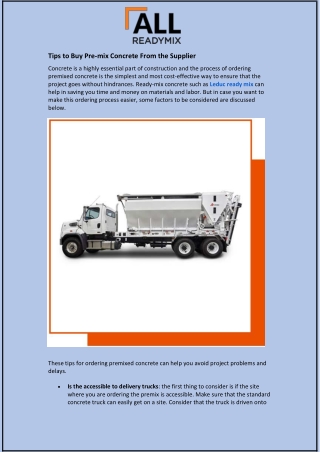 Tips to Buy Pre-mix Concrete From the Supplier