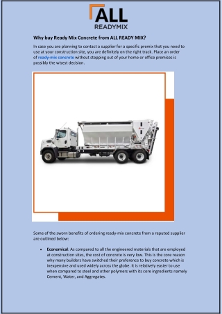 Why buy Ready Mix Concrete from ALL READY MIX?