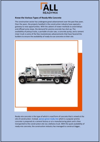 Know the Various Types of Ready-Mix Concrete