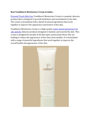 Best Youthburst Moisturizer Cream in India