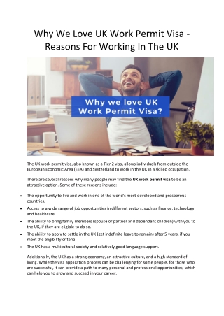 Why We Love UK Work Permit Visa - Reasons For Working In The UK