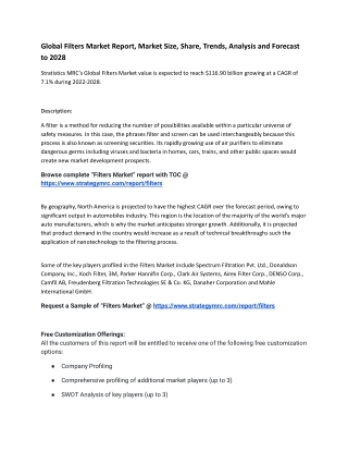 Global Filters Market Report, Market Size, Share, Trends, Analysis and Forecast