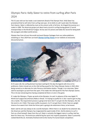 Olympic Paris Kelly Slater to retire from surfing after Paris 2024