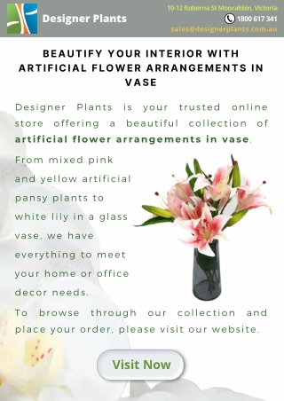 Beautify your interior with artificial flower arrangements in vase