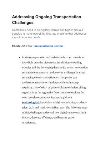 Addressing Ongoing Transportation Challenges