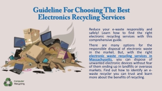 Electronic Waste Recycling Services In Massachusetts