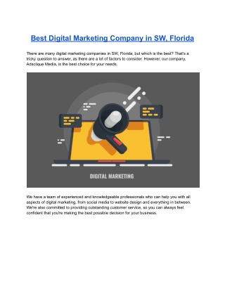 Best Digital Marketing Company in SW, Florida