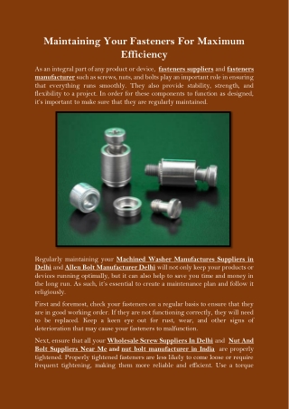 Maintaining Your Fasteners For Maximum Efficiency