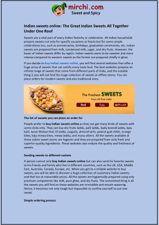 Indian sweets online: The Great Indian Sweets All Together Under One Roof