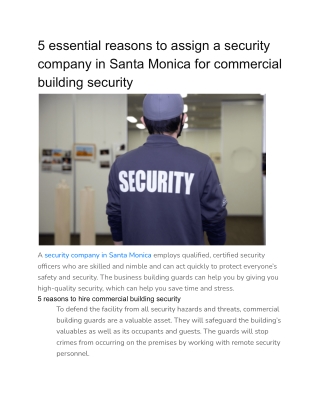 5 essential reasons to assign a security company in Santa Monica for commercial building security