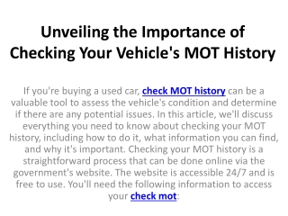 Unveiling the Importance of Checking Your Vehicle's MOT History