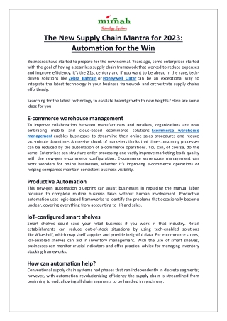The New Supply Chain Mantra for 2023 Automation for the Win