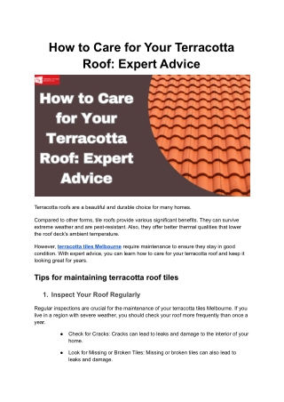 How to Care for Your Terracotta Roof: Expert Advice