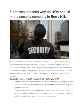 6 practical reasons why an HOA should hire a security company in Berry Hills