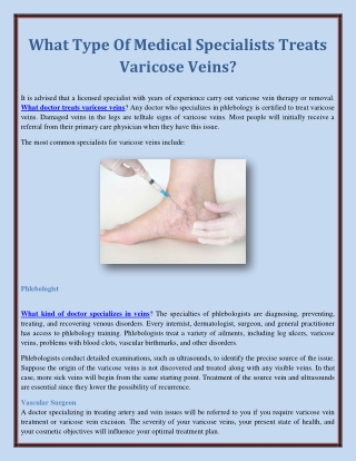 What Type Of Medical Specialists Treats Varicose Veins?