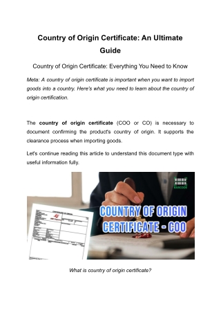 country of origin certificate