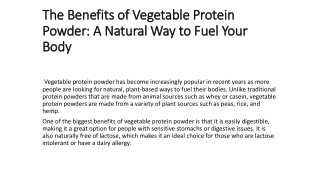 The Benefits of Vegetable Protein Powder