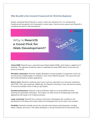 Why ReactJS is the Greatest Framework for Web Development