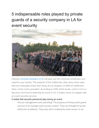 5 indispensable roles played by private guards of a security company in LA for event security