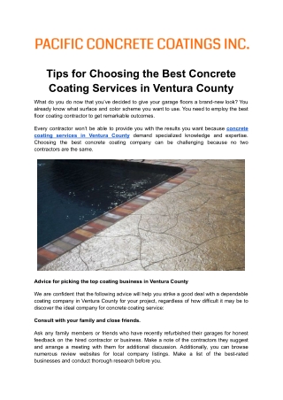 Get High-Quality Concrete Coating Services in Ventura County