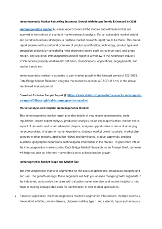 Immunogenetics Market Remarking Enormous Growth with Recent Trends & Demand by 2029